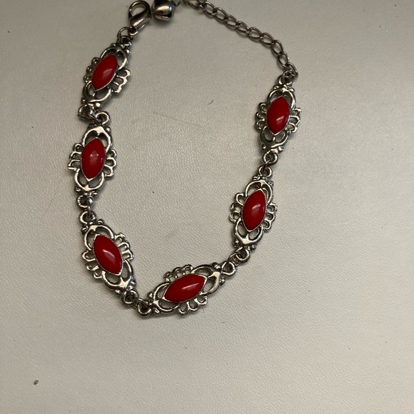 Sterling Silver Red Coral Bracelet - Picture 2 of 4
